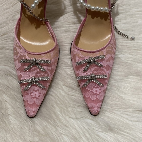 Mach & Mach Mini Bow embellished pink kitten lace pump heel‎ size 36EU - Picture 3 of 13